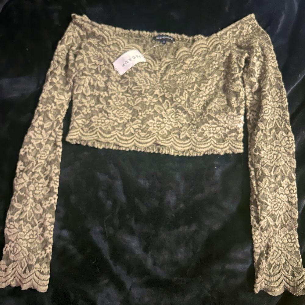 brand new unworn dark green lace off the shoulder long sleeve crop top with tags